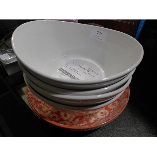 3251 - White Porcelain Bowl 4Pk and a Stoneware Serving Bowl  (247-129,144)  * This lot is subject to vat