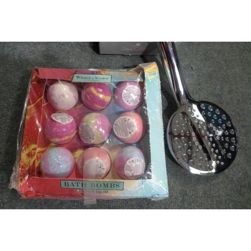 3252 - Bath Bomb Set, Waterpik Powerpulse  Shower Head  and a So Long Hot Water Bottle  (247-87,97,115)  * ... 