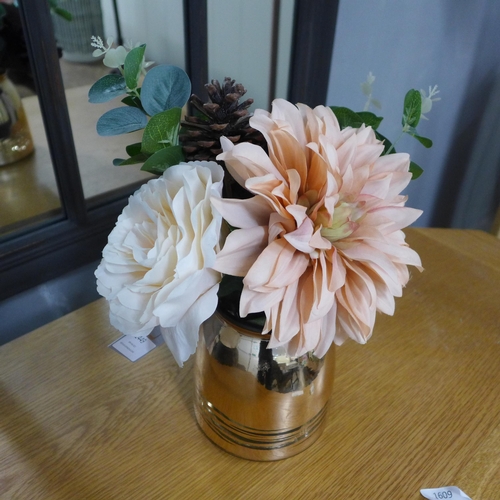 1571 - A mixed rose and pine cone arrangement in a gold coloured glass pot (55254206)   #