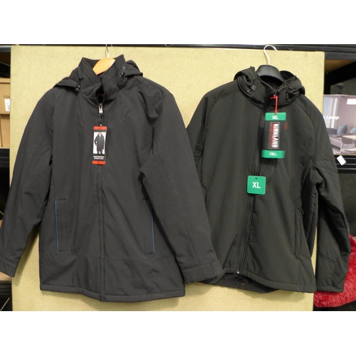 3373 - 2 Men's hooded black coats, mixed sizes and styles * this lot is subject to VAT