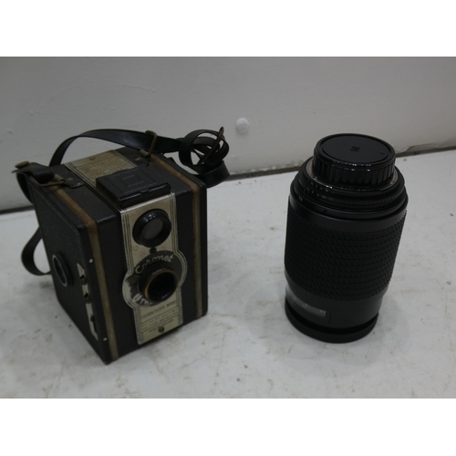 2335 - Tokina AF 60-300m looks to be 35mm Nikon Fit (Naf) lens with vintage Colomet Twelve-20 box camera