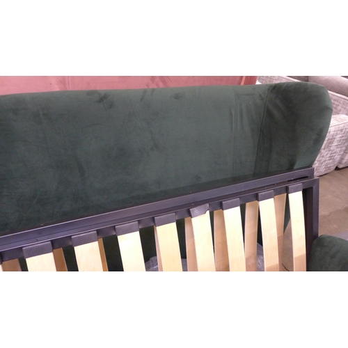 1998 - A green velvet upholstered super-king bed frame