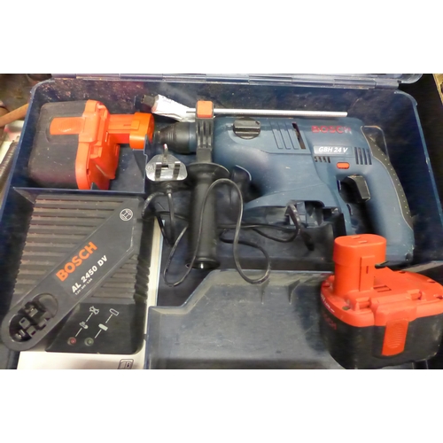 2999 - Cordless Bosch hammer SDS drill with 2 batteries, charger & case - W