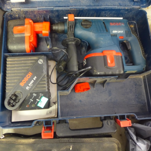 2999 - Cordless Bosch hammer SDS drill with 2 batteries, charger & case - W