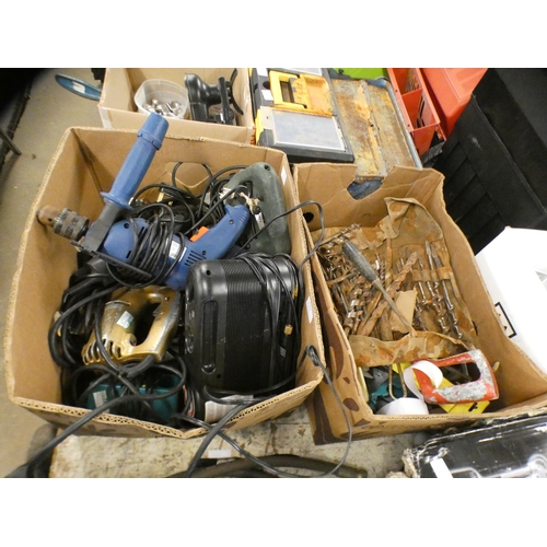 2116 - Approx 10 power tools: Bosch jigsaw, Draper hammer-drill, air compressor,etc.