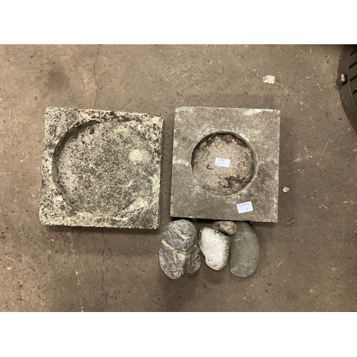 2139 - Stone bird bath with bag of decorative stones