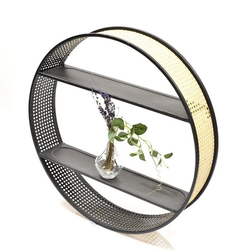 1378 - A round rattan effect metal shelf unit, H 66cms (HE162855)   #