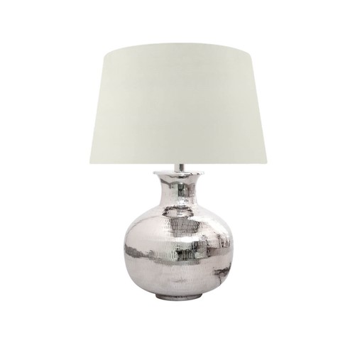 1428 - A silver nickel plated table lamp with a velvet grey shade (BT67050)   #