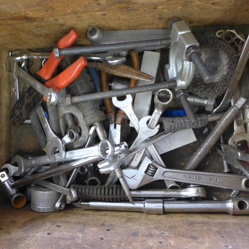 2002 - Box of approx. 25 hand tools mainly clamps & spanners, plus inlaid box