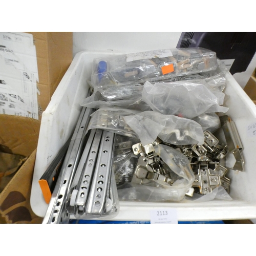 2113 - Box of cabinet hinges, drawer runners - unused