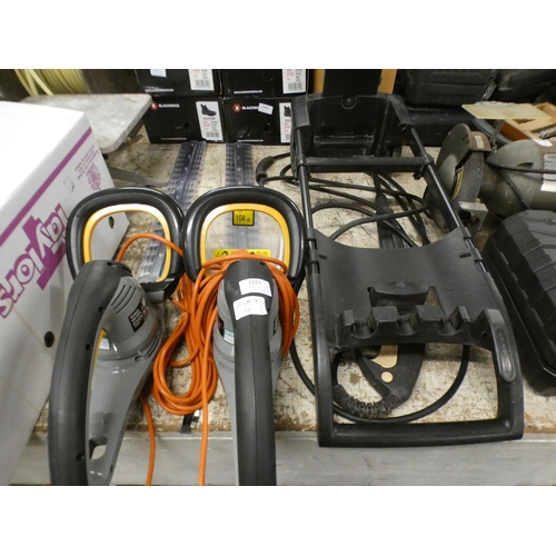 2123 - Two sets of Titan hedge trimmers 00736 21W25 (one a/f, one W) & Karcher washer stand & lance