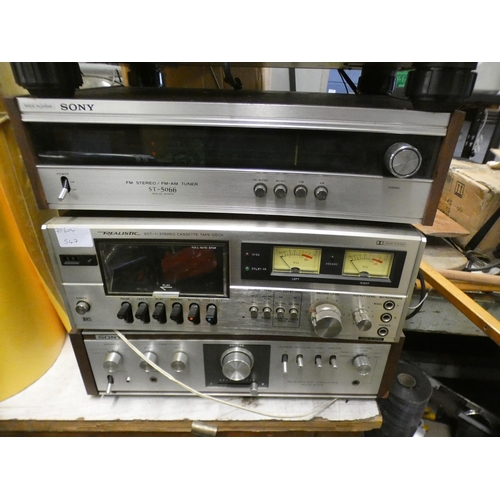 2127 - 6 Vintage Hi-fi separates: Sony Solid State amp, Realistic SCT-11 tape deck, Sony ST=5066 AM-FM tune... 