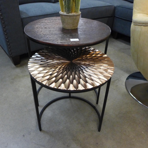 1302 - A copper effect circular nest of two tables with industrial style metal bases  *This lot is subject ... 