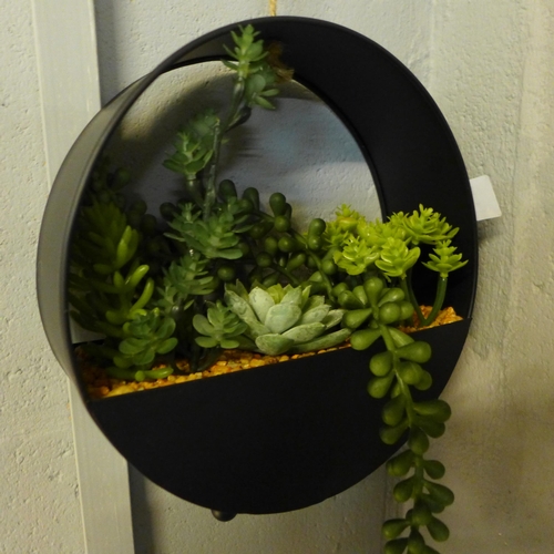 1331 - A display of artificial succulents in a round metal hanging pot, H 20cms (67444212)   #