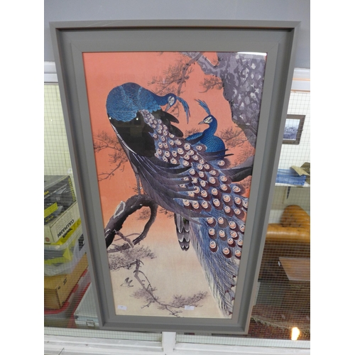 1350 - A Ohara Koson Recess framed Print (Two Peacocks On Tree Branch) 50X100Cm(PFPPR4130448)   *