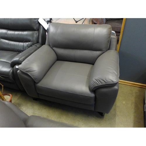 1449 - A pair of grey leather two seater sofas, RRP £2658 and a grey leather love seat, RRP £1249