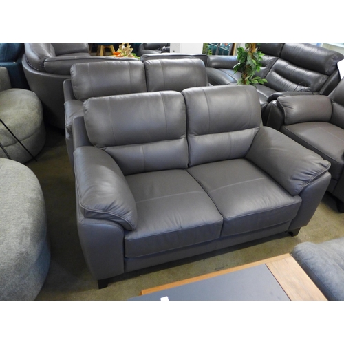 1449 - A pair of grey leather two seater sofas, RRP £2658 and a grey leather love seat, RRP £1249