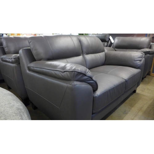 1449 - A pair of grey leather two seater sofas, RRP £2658 and a grey leather love seat, RRP £1249