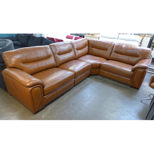 1492 - A brown leather corner sofa