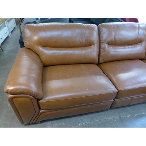 1492 - A brown leather corner sofa