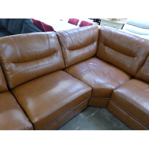 1492 - A brown leather corner sofa