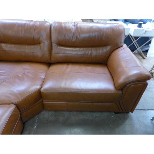 1492 - A brown leather corner sofa