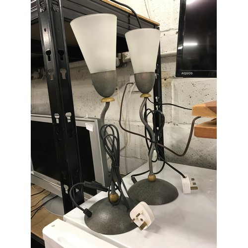 2273 - 1 Black uplighter standard lamp & a pair of enamelled metal-glass table lamps - W