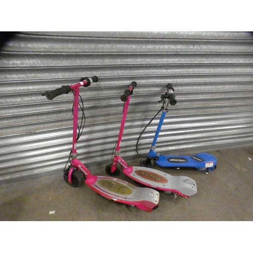 2359 - Three electric scooters: 2 Razor, 1 e-Scoot & batteries