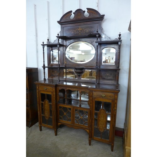 124 - An Edward VII marquetry inlaid rosewood mirrorback side cabinet