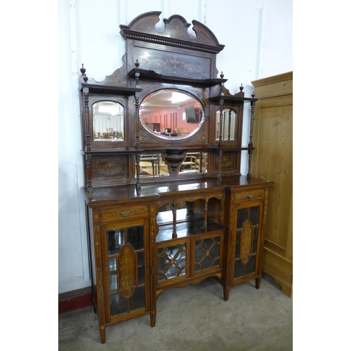 124 - An Edward VII marquetry inlaid rosewood mirrorback side cabinet