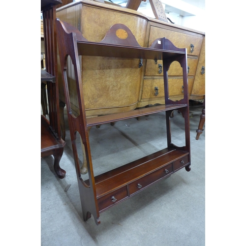 171 - An Edward VII style inlaid mahogany wall hanging bookcase