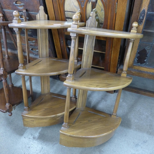 223 - Four Ercol Golden Dawn elm and beech corner whatnots