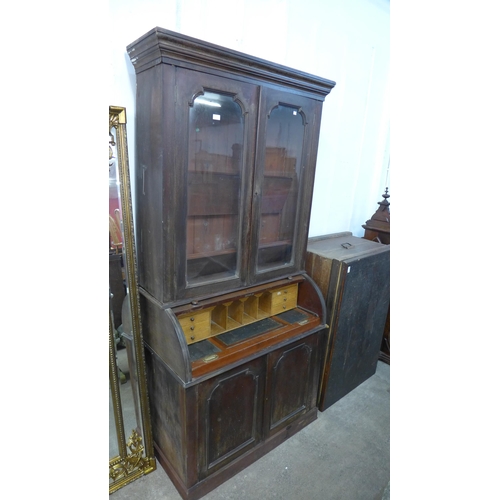 271 - A Victorian mahogany cylinder secretaire bookcase