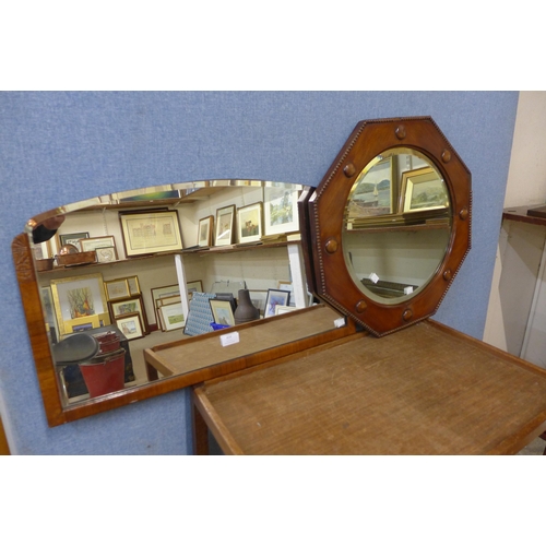 434 - An octagonal beech framed mirror and an Art Deco walnut mirror