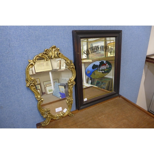 449 - A Southern Comfort advertising mirror and a gilt framed strut table mirror