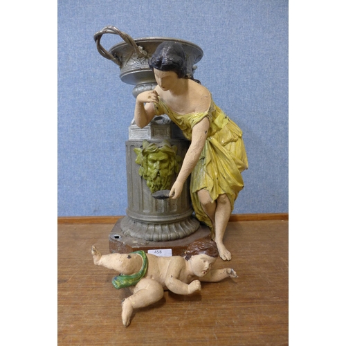 458 - An Art Deco painted metal figural centrepiece