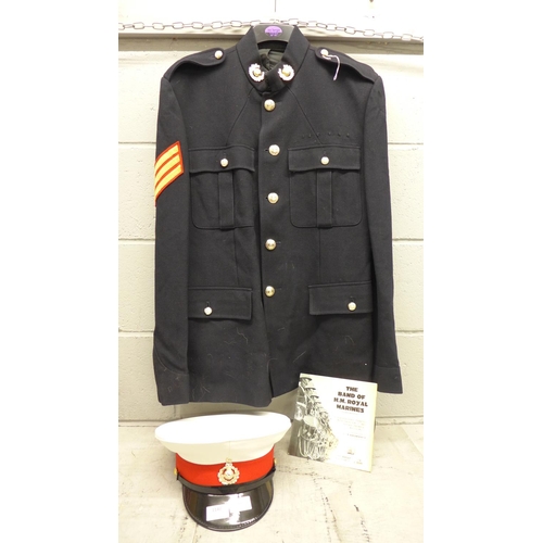 1140 - A Royal Marines bandsman jacket with cap and a band music record