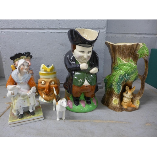 1146 - A Beswick hound, a Mr. Punch jug, a Toby jug, a Capodimonte The Card Players style figure group, etc... 