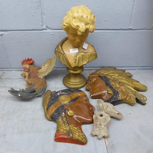 1154 - Two wall plaques, a bust, a/f, etc.**PLEASE NOTE THIS LOT IS NOT ELIGIBLE FOR POSTING AND PACKING**