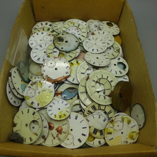 713 - A collection of pocket watch dials, a/f