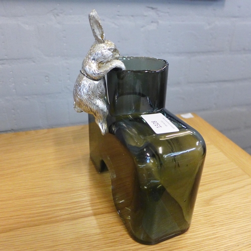 1363 - A Marly grey glass bottle vase, H 15.5cms (505941339780614)   # and a Pippa Hare pot hanger (5059413... 