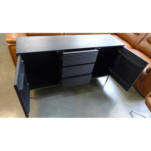 1396 - A black painted three drawer two door sideboard with gold legs  *This lot is subject to VAT