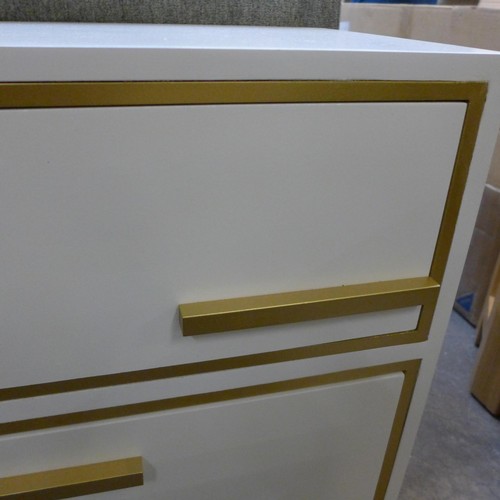 1433 - A white two drawer bedside chest with gold legs