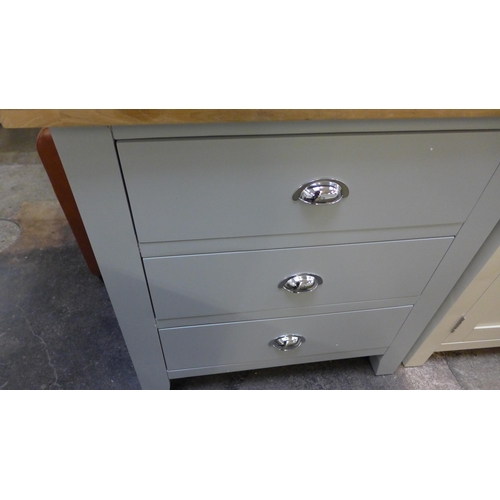 1460 - A Chester grey painted and oak three drawer chest *This Lot is Subject to VAT*