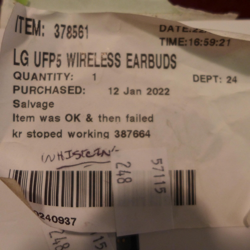 3086 - LG Ufp5 Wireless Earbuds Tone-Ufp5     (248-98)   * This lot is subject to vat