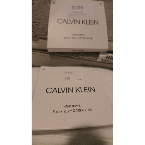 3104 - 2 Calvin Klein Hand Towels  51 X 90Cm  (248-76)   * This lot is subject to vat