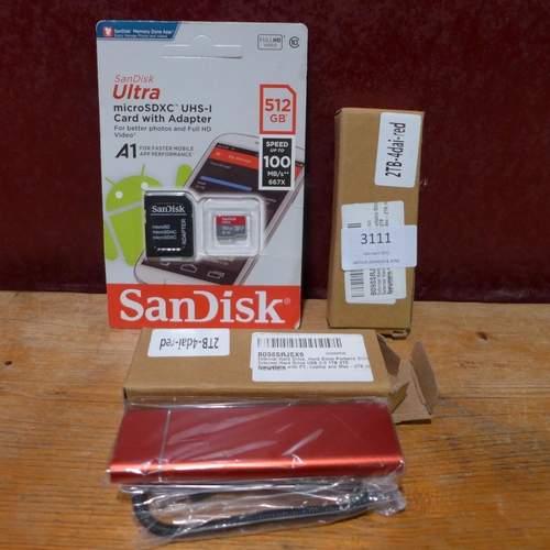 3111 - 2x 2TB External hard drives and a Sandisk Ultra Micro SDxc card with adapter