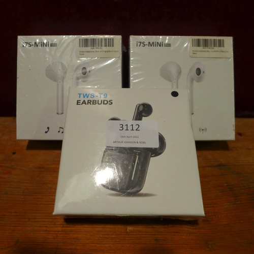 3112 - 3 boxed Earbuds (2 i7s mini and 1 TWS-T9)