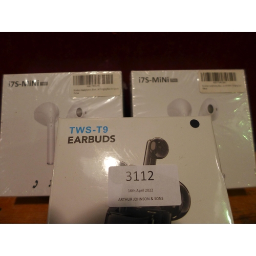 3112 - 3 boxed Earbuds (2 i7s mini and 1 TWS-T9)