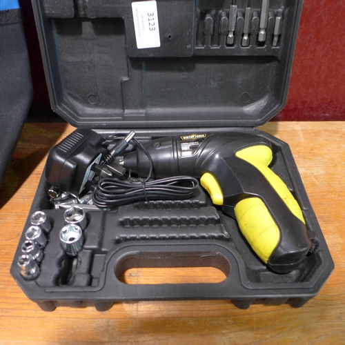 3123 - Electric screwdriver and bits in case